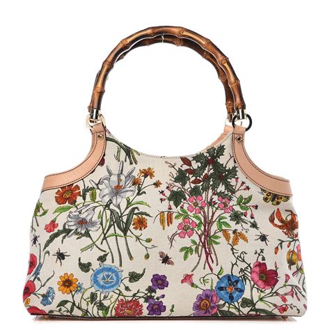 gucci floral floa bamboo handbag|authentic gucci bamboo.